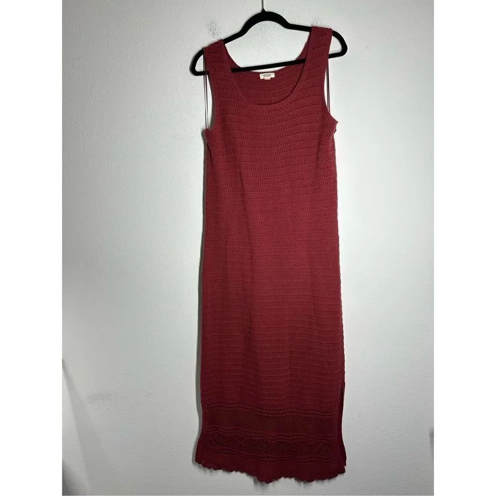 A.N.A. Bohemian Crochet Maxi Sleeveless Burgundy Dress Size L Cotton Blend